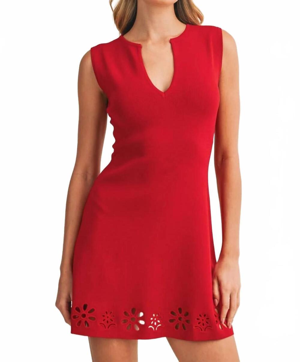 NEW KLESIS eyelet mini dress in red